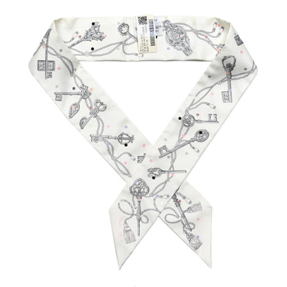 Hermes Silk Les Cles A Pois Twilly White Gris Acier 1 of 4