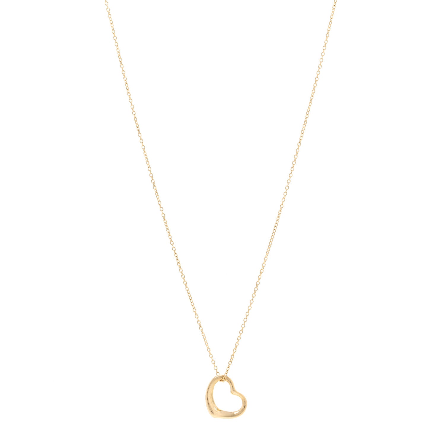 Tiffany 18K Yellow Gold 14mm Elsa Peretti Open Heart Pendant Necklace 1 of 5