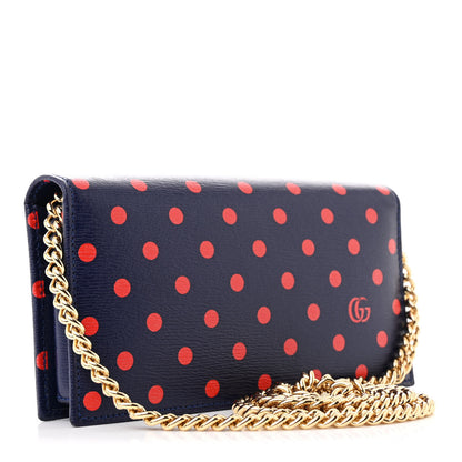 Gucci Shangai Calfskin Polka Dot Horsebit 1955 Wallet On Chain Blue Orange Sailor Blue 3 of 10
