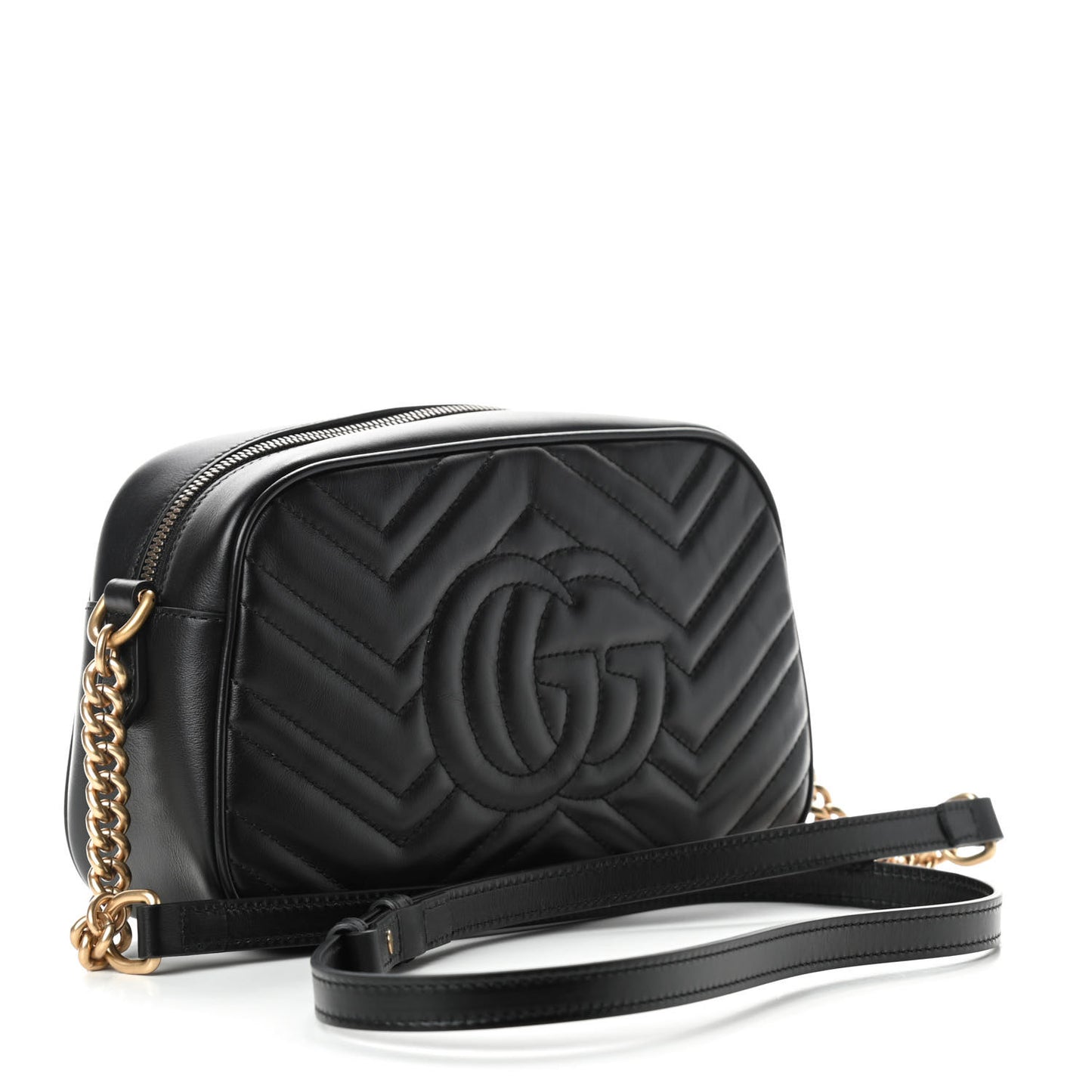 Calfskin Matelasse Small GG Marmont Chain Shoulder Bag Black