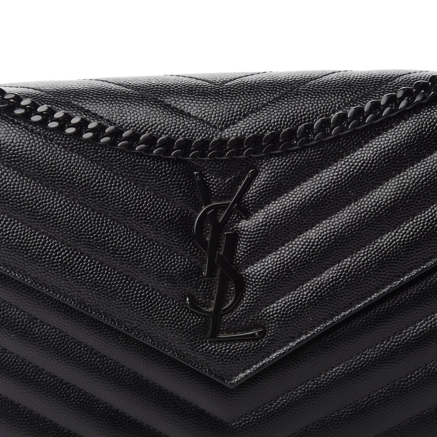 Grain De Poudre Matelasse Chevron Monogram Chain Wallet Black