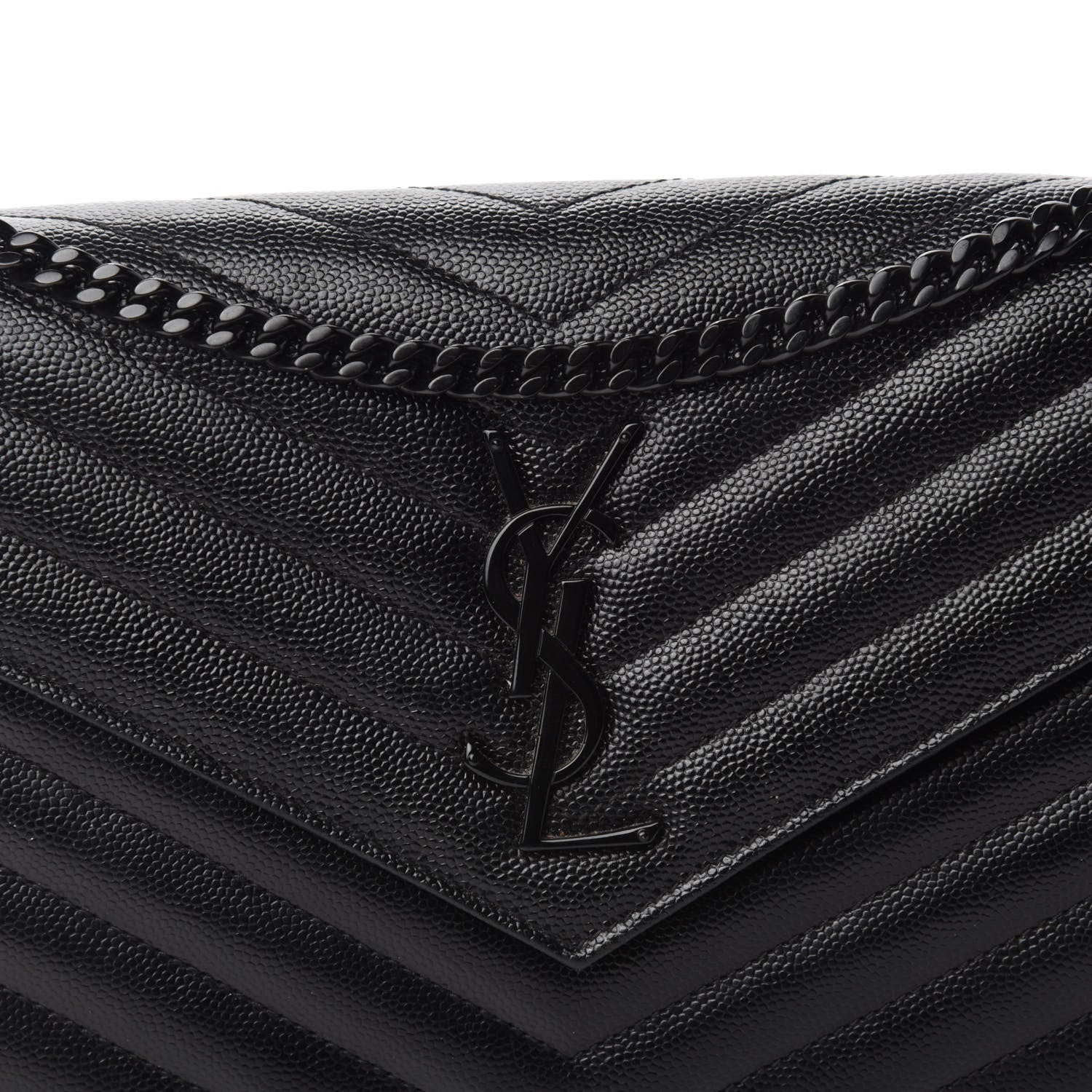 Saint Laurent Grain De Poudre Matelasse Chevron Monogram Chain Wallet Black 9 of 10