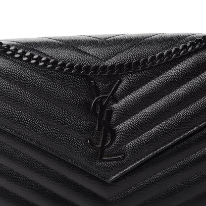 Saint Laurent Grain De Poudre Matelasse Chevron Monogram Chain Wallet Black 9 of 10