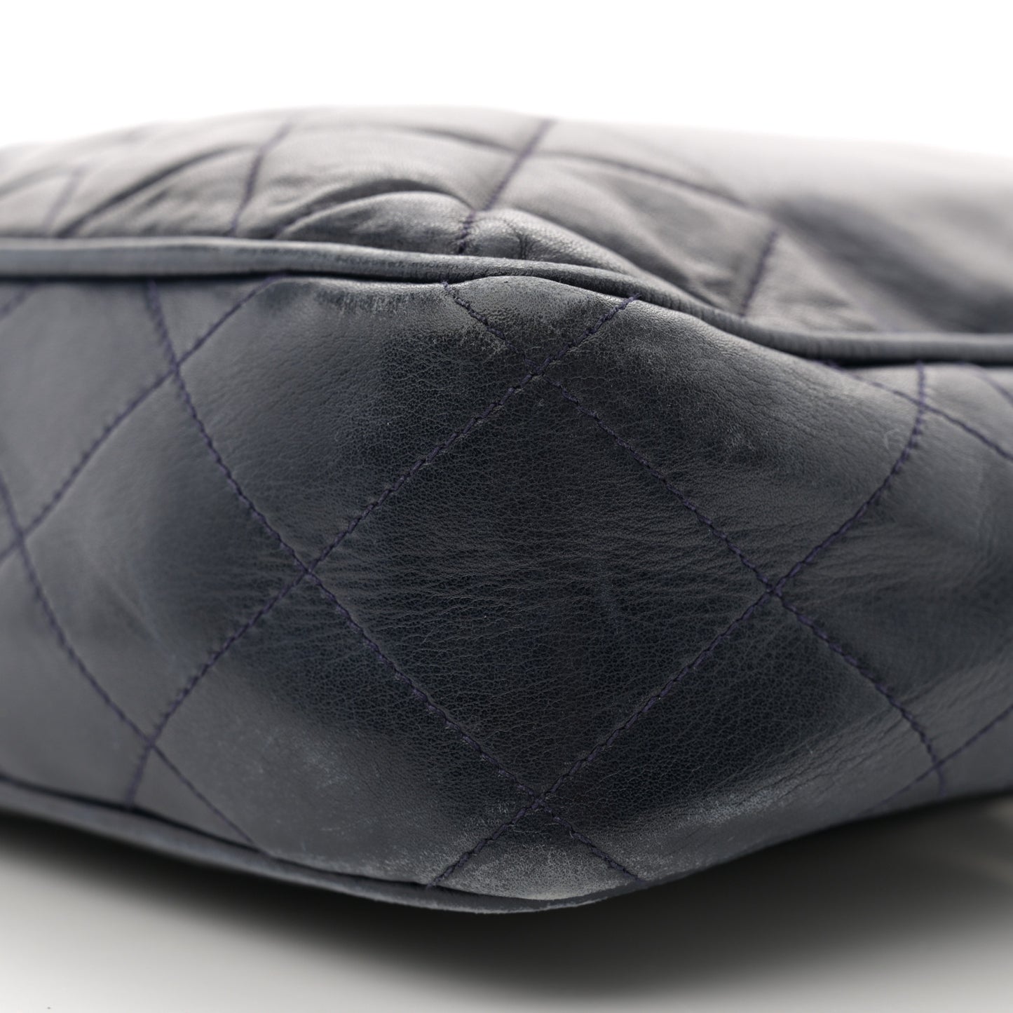 Lambskin Quilted Shoulder Bag Navy Blue