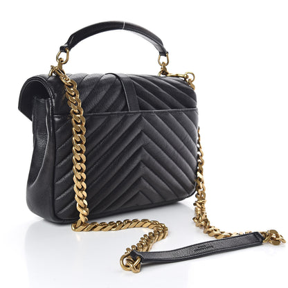 Saint Laurent Sheepskin Matelasse Chevron Monogram Medium College Bag Black 3 of 13