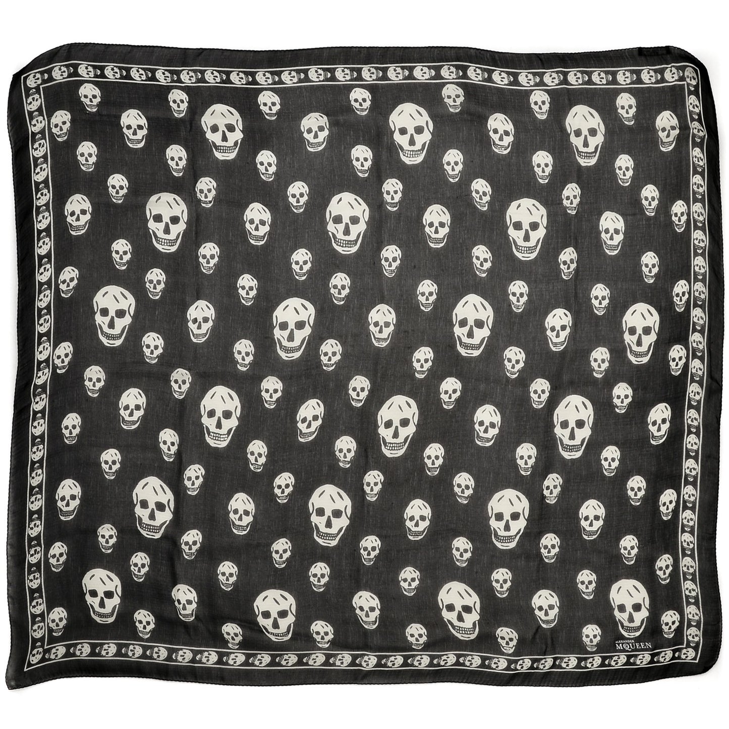 Silk Chiffon Skull Scarf Black Ivory