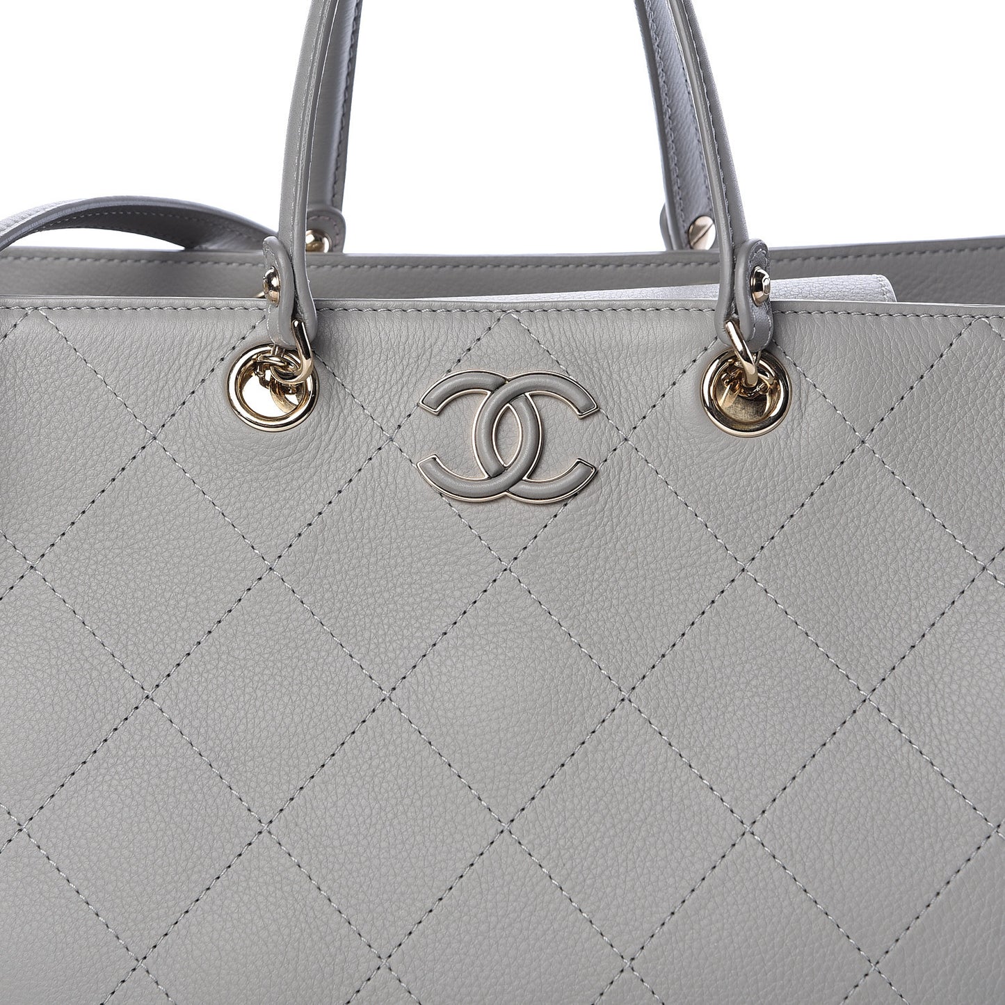 Calfskin Stitched Medium Shopping Tote Grey