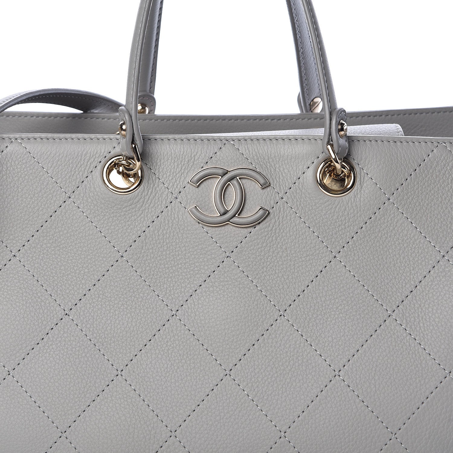 Chanel Calfskin Stitched Medium Shopping Tote Grey 8 of 12