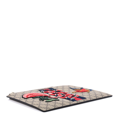 Gucci GG Supreme Monogram Web Kingsnake Embroidered Large Zip Pouch Brown 4 of 10