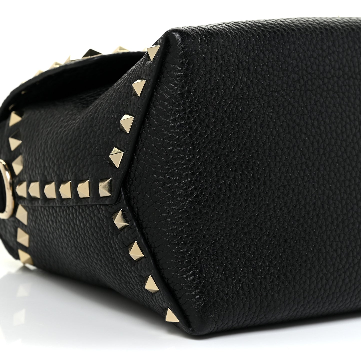 Pebbled Calfskin Rockstud Single Handle Flap Bag Black