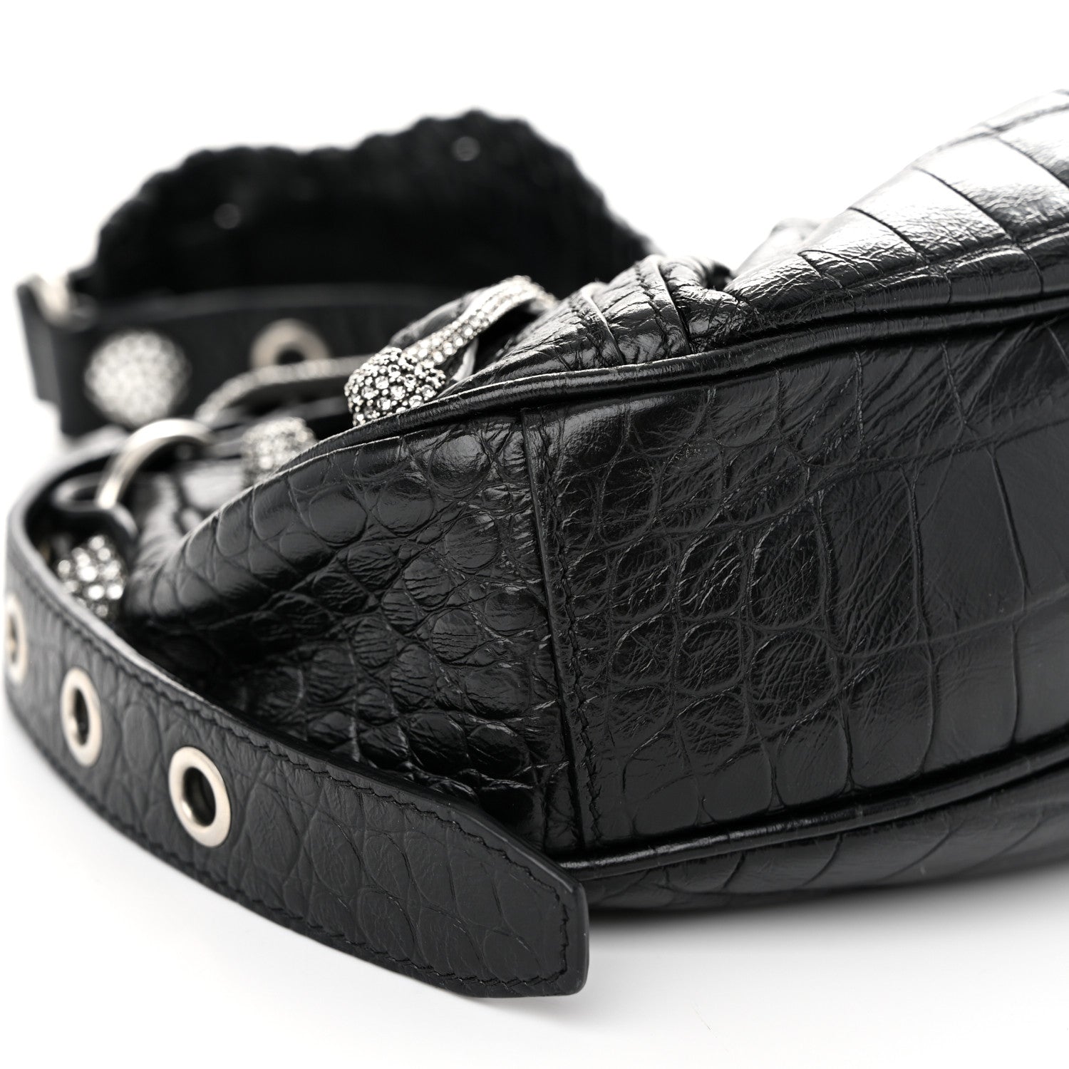 Balenciaga Extra Supple Calfskin Crystal Crocodile Embossed Le Cagole Shoulder Bag XS Black 9 of 11