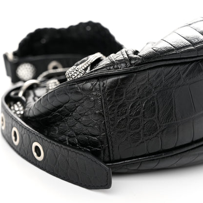 Balenciaga Extra Supple Calfskin Crystal Crocodile Embossed Le Cagole Shoulder Bag XS Black 9 of 11