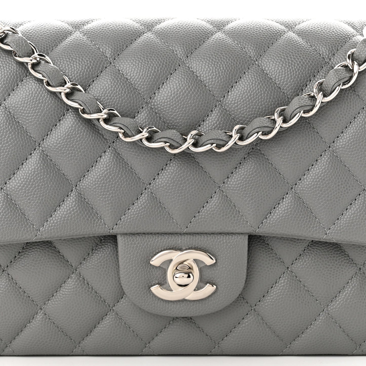 Caviar Quilted Medium Double Flap Grey