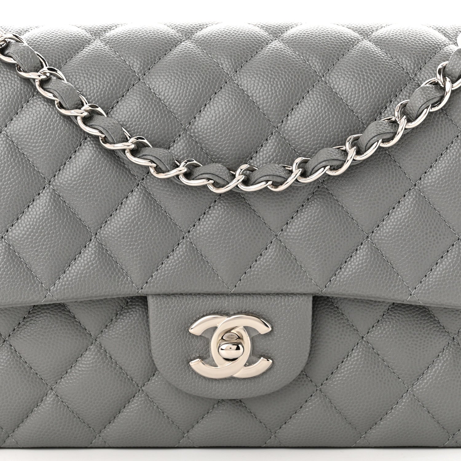Chanel Caviar Quilted Medium Double Flap Grey 8 of 11