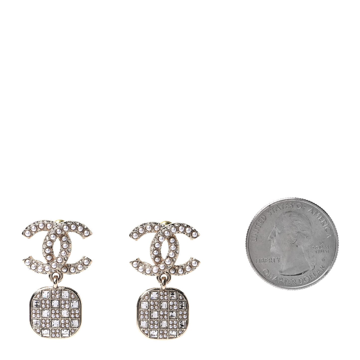 Crystal Pearl CC Drop Earrings Gold