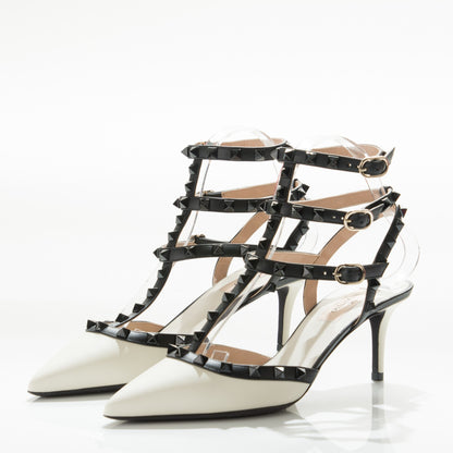 Valentino Garavani Nappa Rockstud Ankle Strap 65mm Pumps 38.5 Light Ivory Black 3 of 7