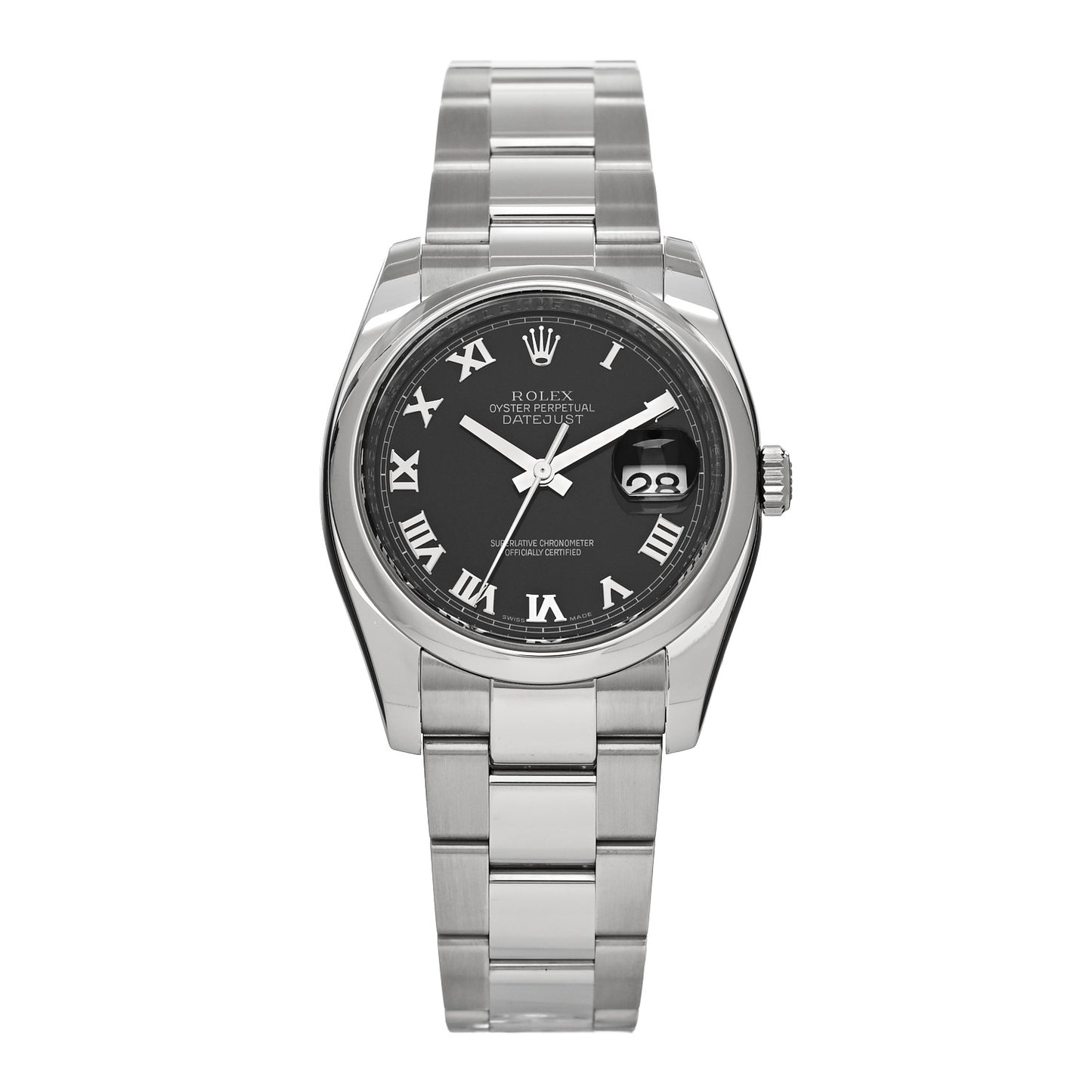 Stainless Steel 36mm Oyster Perpetual Datejust Watch Black Roman 116200