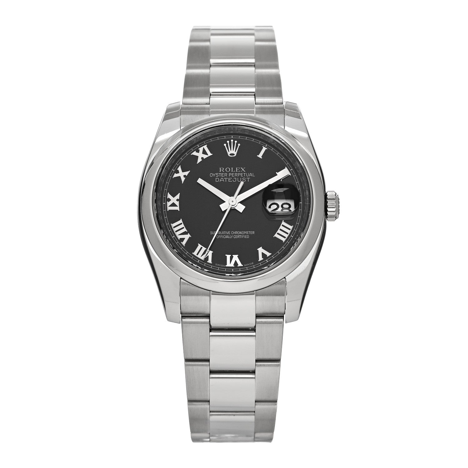 Rolex Stainless Steel 36mm Oyster Perpetual Datejust Watch Black Roman 116200 1 of 5