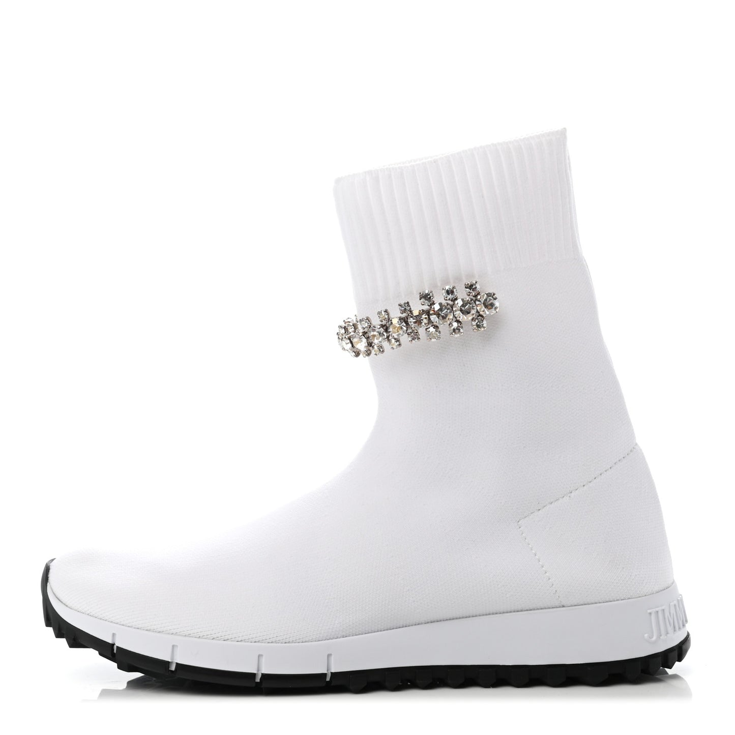 Stretch Fabric Crystal Regina Ankle Sock Sneakers 35.5 White