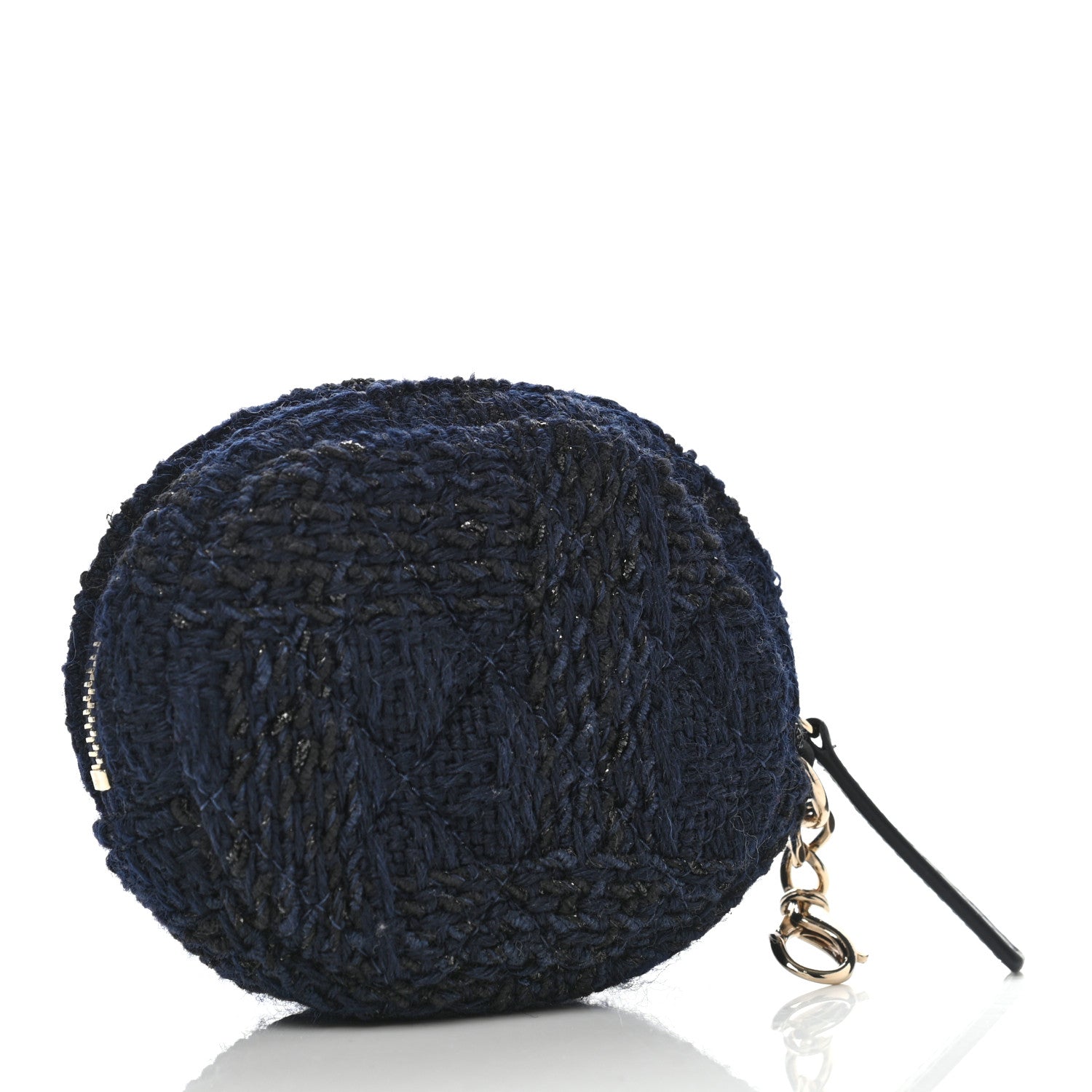 Chanel Wool Tweed Quilted Round Clip On Coin Purse Blue 3 of 5