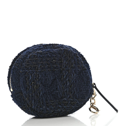 Chanel Wool Tweed Quilted Round Clip On Coin Purse Blue 3 of 5