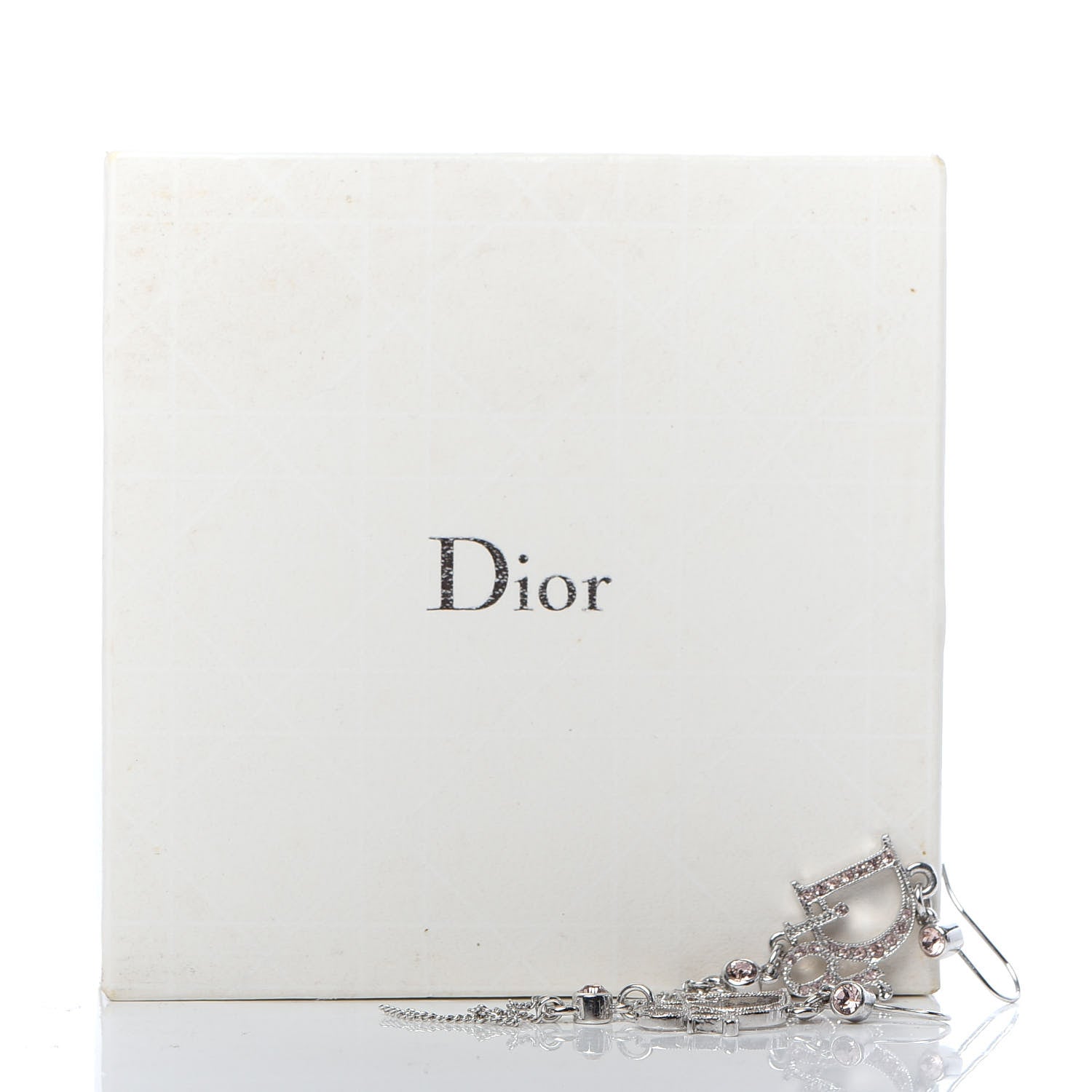 Christian Dior Crystal Signature Drop Earrings Pink Silver 4 of 4