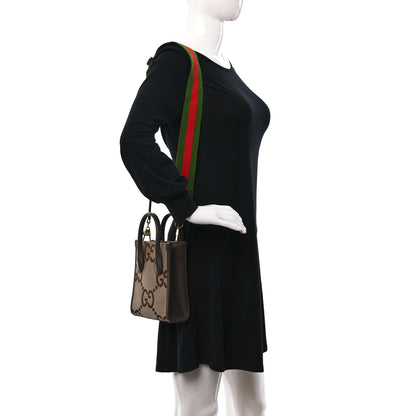 Gucci Monogram Jumbo GG Textured Dollar Calfskin Web Mini Vertical Tote Camel Ebony New Acero 2 of 8