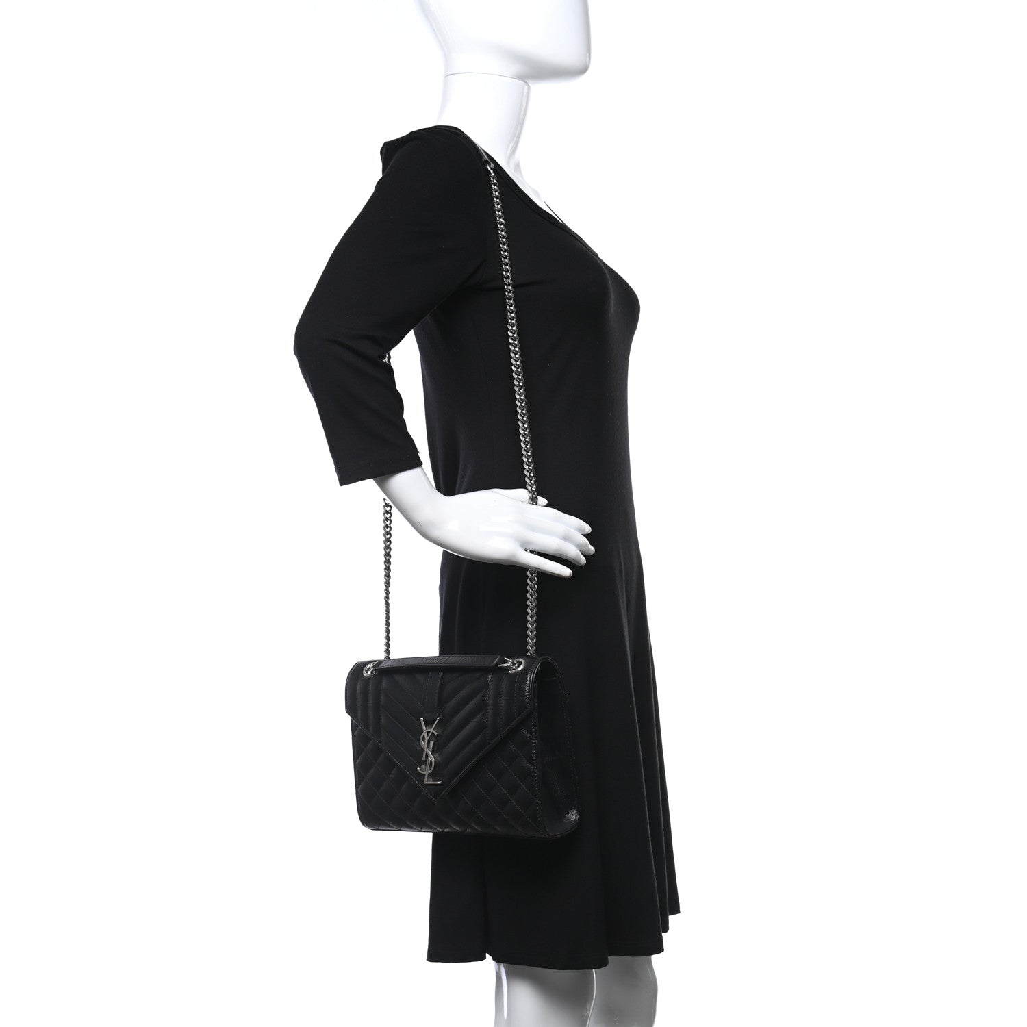 Saint Laurent Grain De Poudre Textured Mixed Matelasse Triquilt Medium Monogram Satchel Black 2 of 9