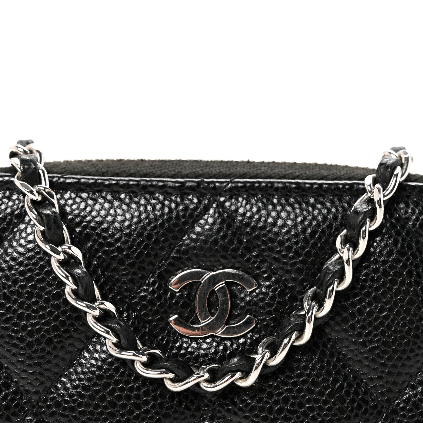 Caviar Quilted Zip Around Coin Purse Wallet On Chain Black