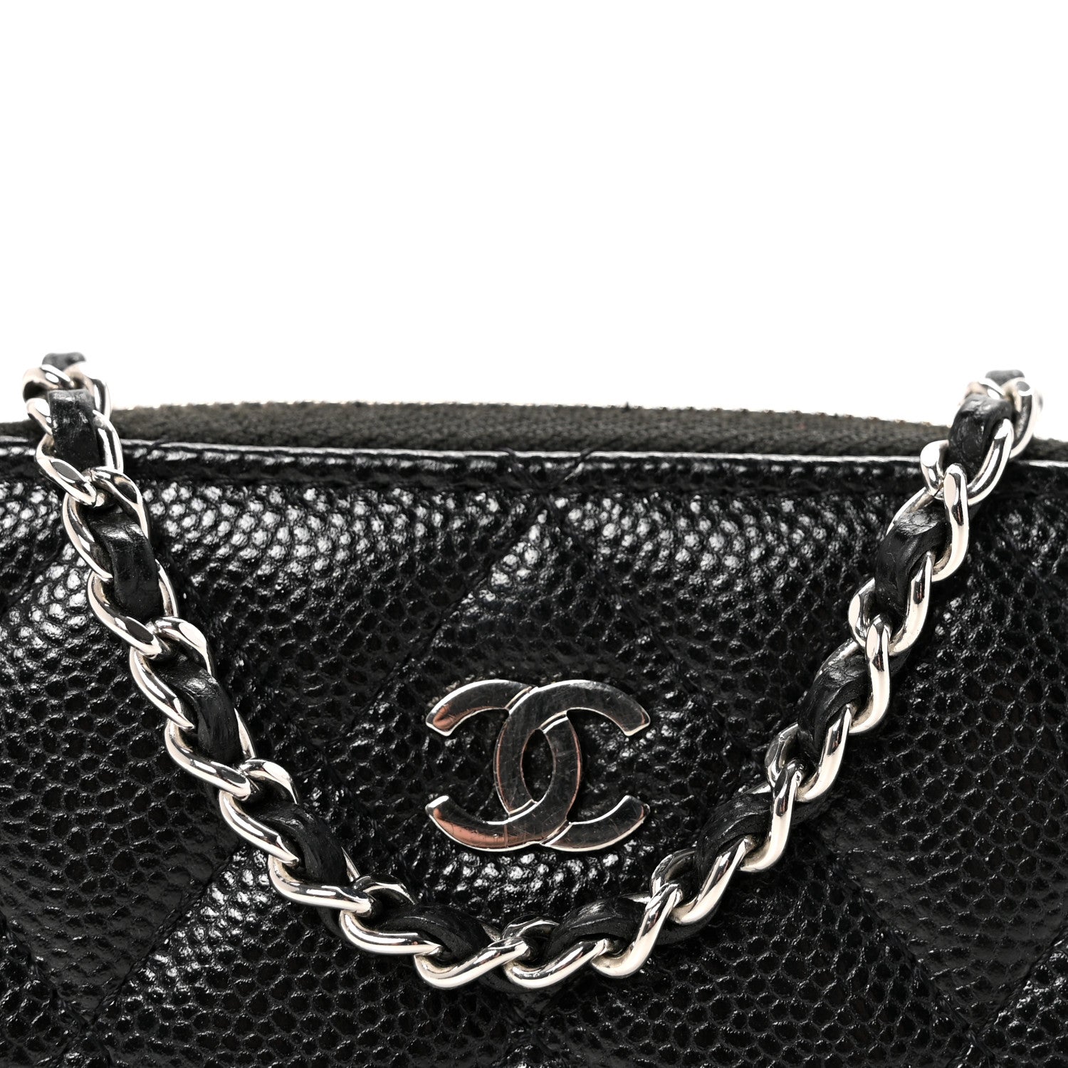 Chanel Caviar Quilted Zip Around Coin Purse Wallet On Chain Black 8 of 10