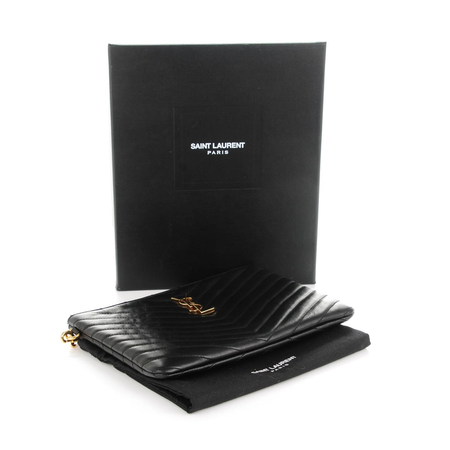 Calfskin Matelasse Chevron Monogram A5 Wristlet Black