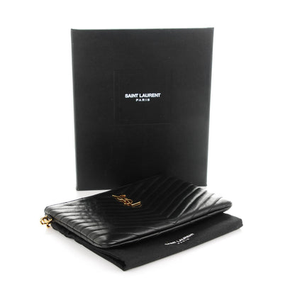 Saint Laurent Calfskin Matelasse Chevron Monogram A5 Wristlet Black 4 of 7