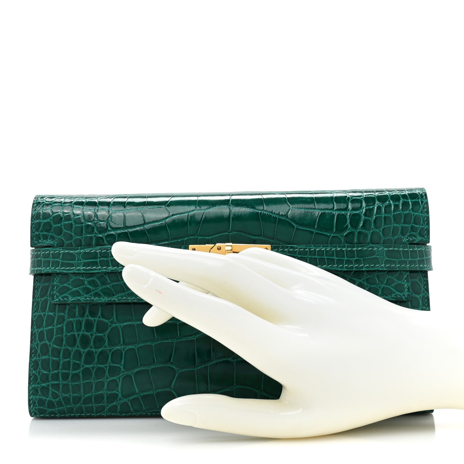 Hermes Shiny Alligator Kelly Wallet Longue Vert Emeraude 2 of 11