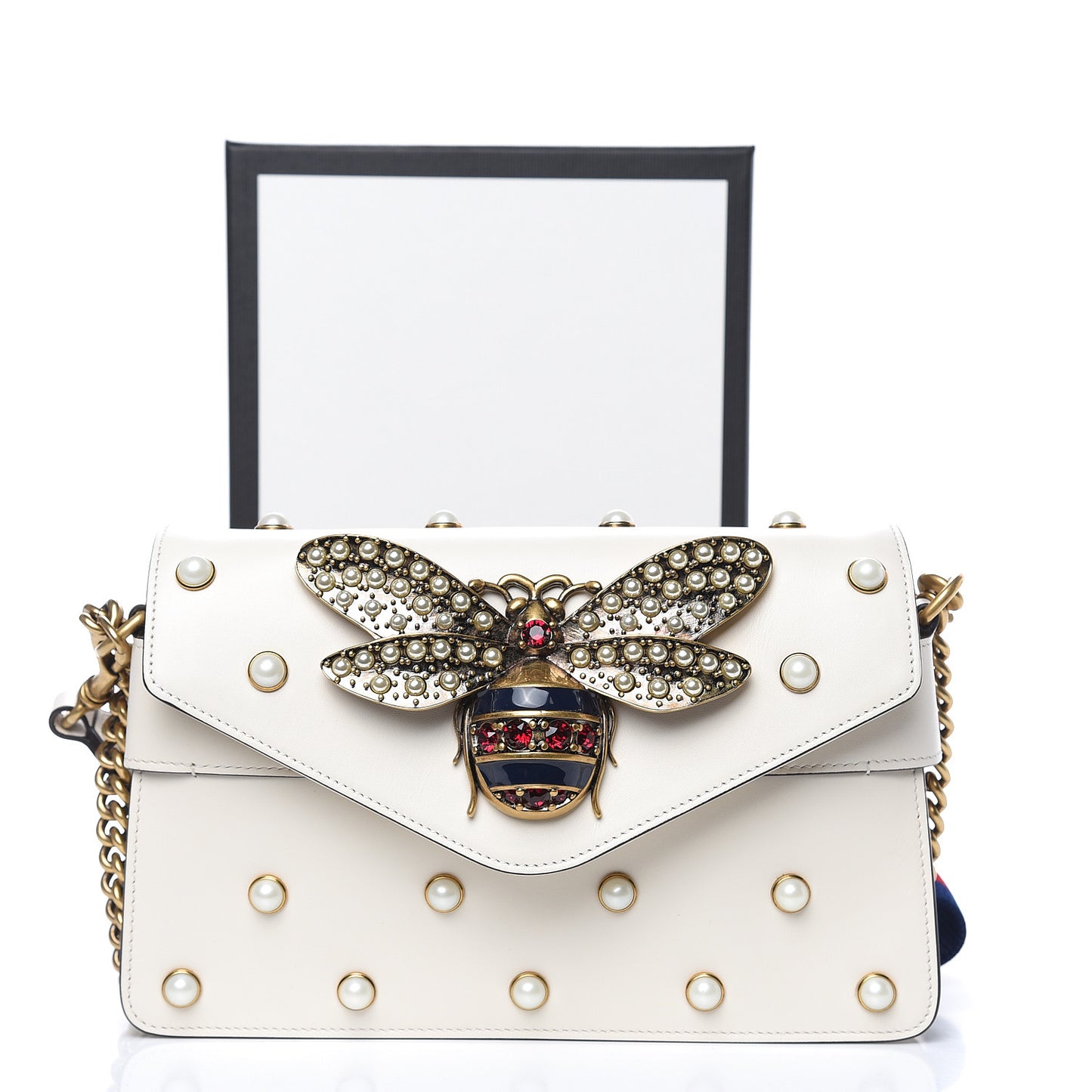 Nappa Pearl Studded Mini Queen Margaret Broadway Shoulder Bag Mystic White