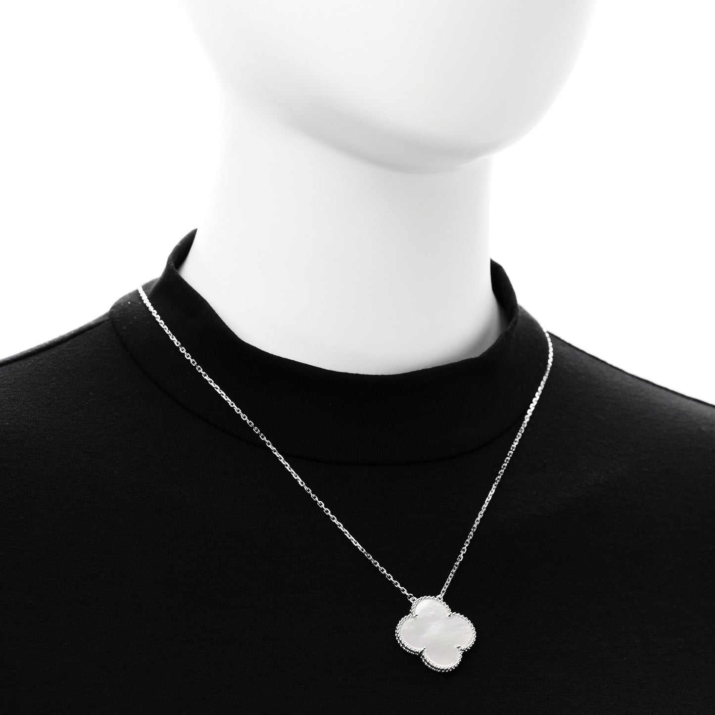 18K White Gold Mother of Pearl Magic Alhambra Pendant Necklace