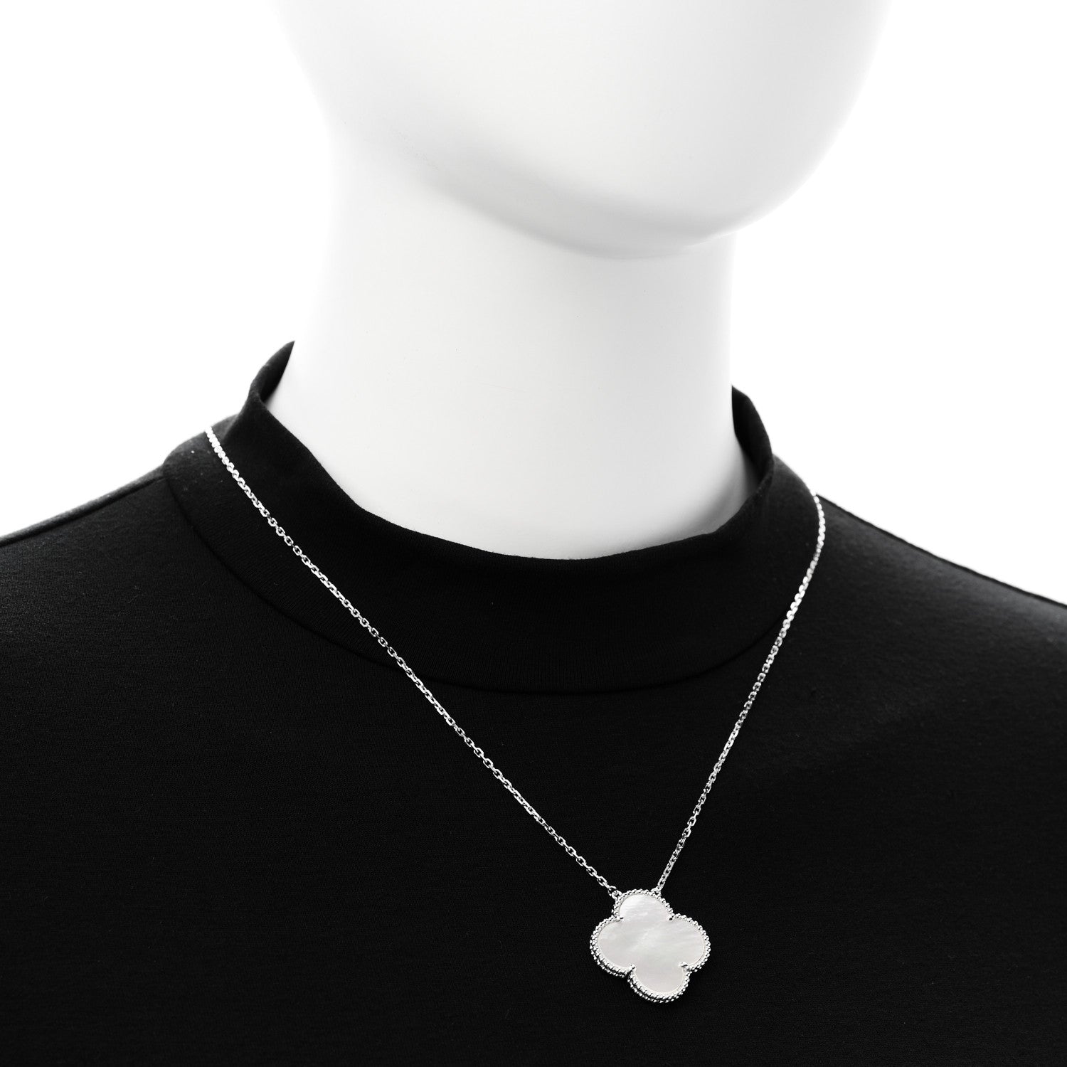 Van Cleef & Arpels 18K White Gold Mother of Pearl Magic Alhambra Pendant Necklace 2 of 6