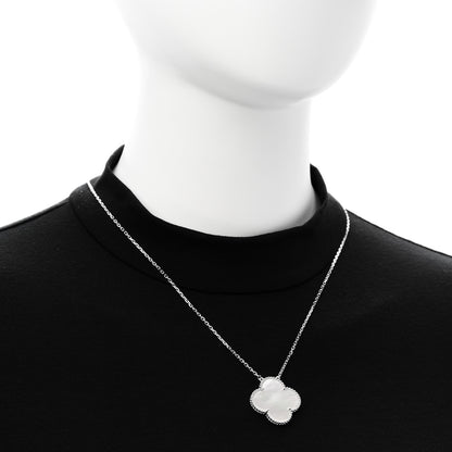 Van Cleef & Arpels 18K White Gold Mother of Pearl Magic Alhambra Pendant Necklace 2 of 6