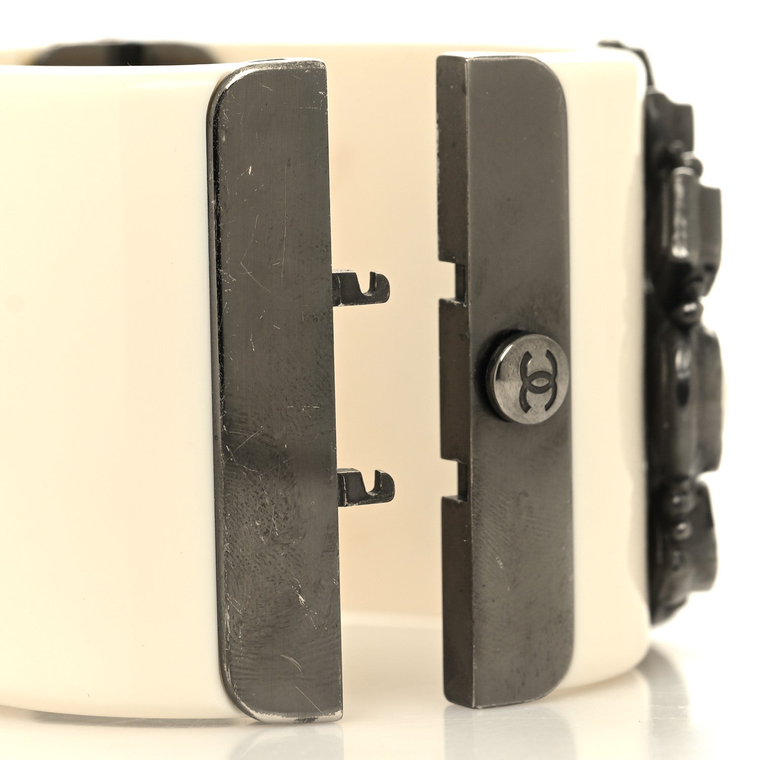 Chanel Resin Crystal CC Wide Cuff Ivory 4 of 7