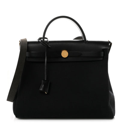 Hermes Military Toile Vache Hunter Herbag Zip Retourne 31 PM Black 1 of 11