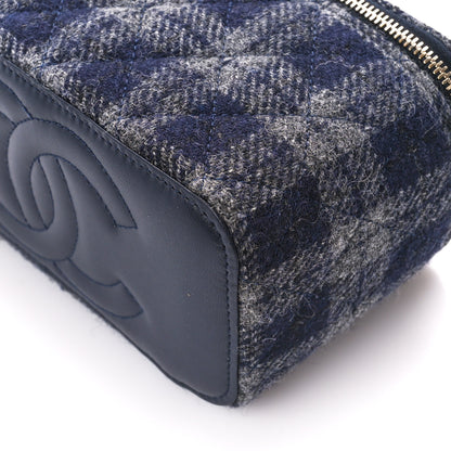 Chanel Wool Plaid Quilted Small Vanity Case With Chain Blue 10 of 11