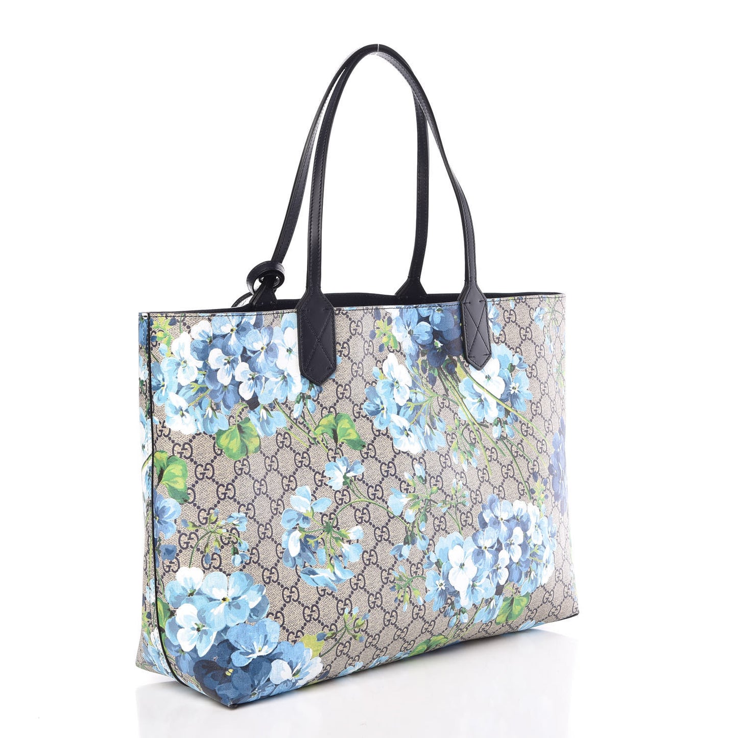 GG Supreme Monogram Blooms Medium Reversible Tote Beige Blue Navy