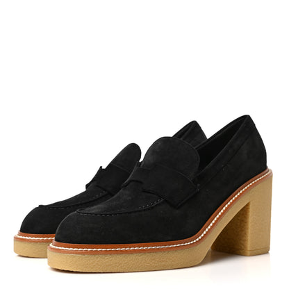 Hermes Suede Goatskin Didi 70 Loafers 38 Black 3 of 8