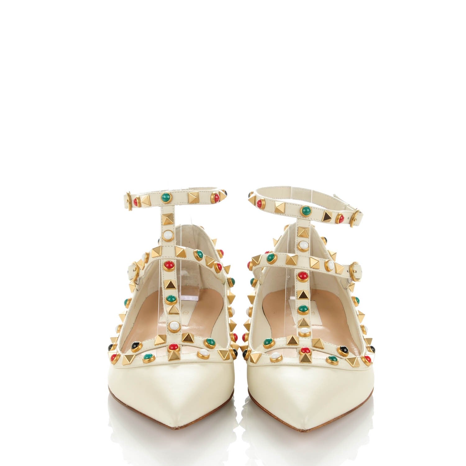 Valentino Garavani Nappa Rockstud Rolling Cage Ballerina Flats 37.5 Light Ivory 2 of 8