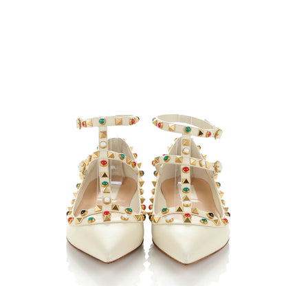 Valentino Garavani Nappa Rockstud Rolling Cage Ballerina Flats 37.5 Light Ivory 2 of 8