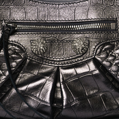 Balenciaga Metallic Calfskin Crocodile Embossed Crystal Small Le Cagole Shoulder Bag Gunmetal 9 of 11