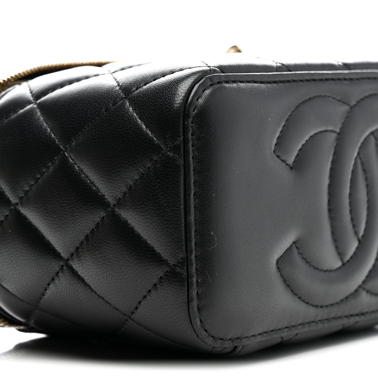 Chanel Lambskin Quilted Enamel CC Pearl Crush Small Vanity Case With Chain Black 10 of 13