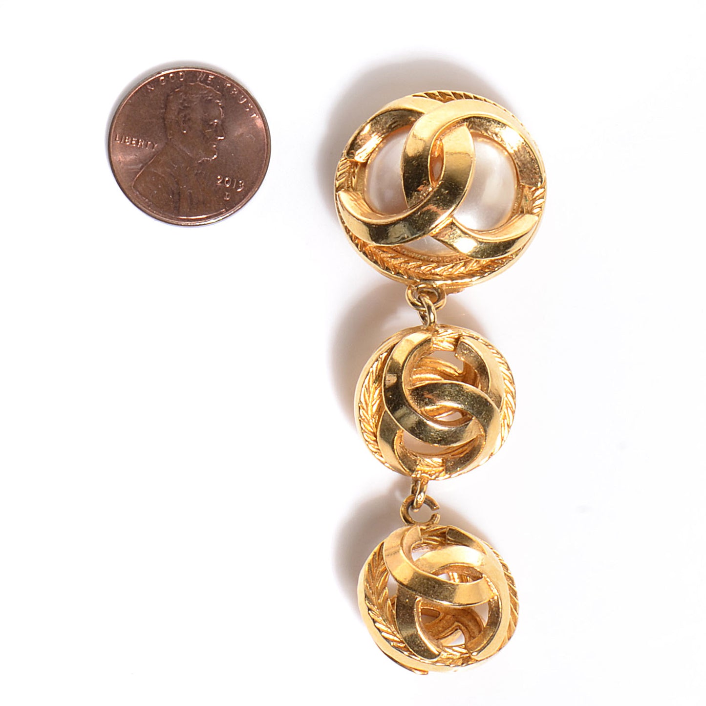 Pearl CC Drop Clip On Earrings Gold