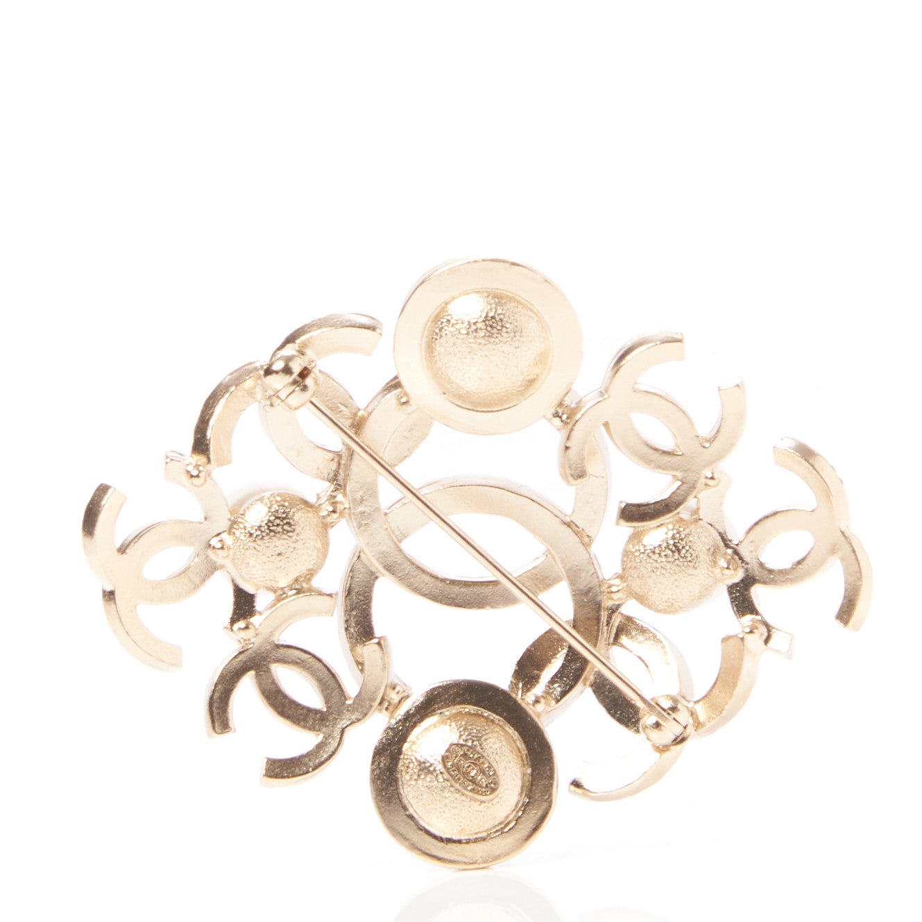 Pearl Crystal CC Brooch Light Gold
