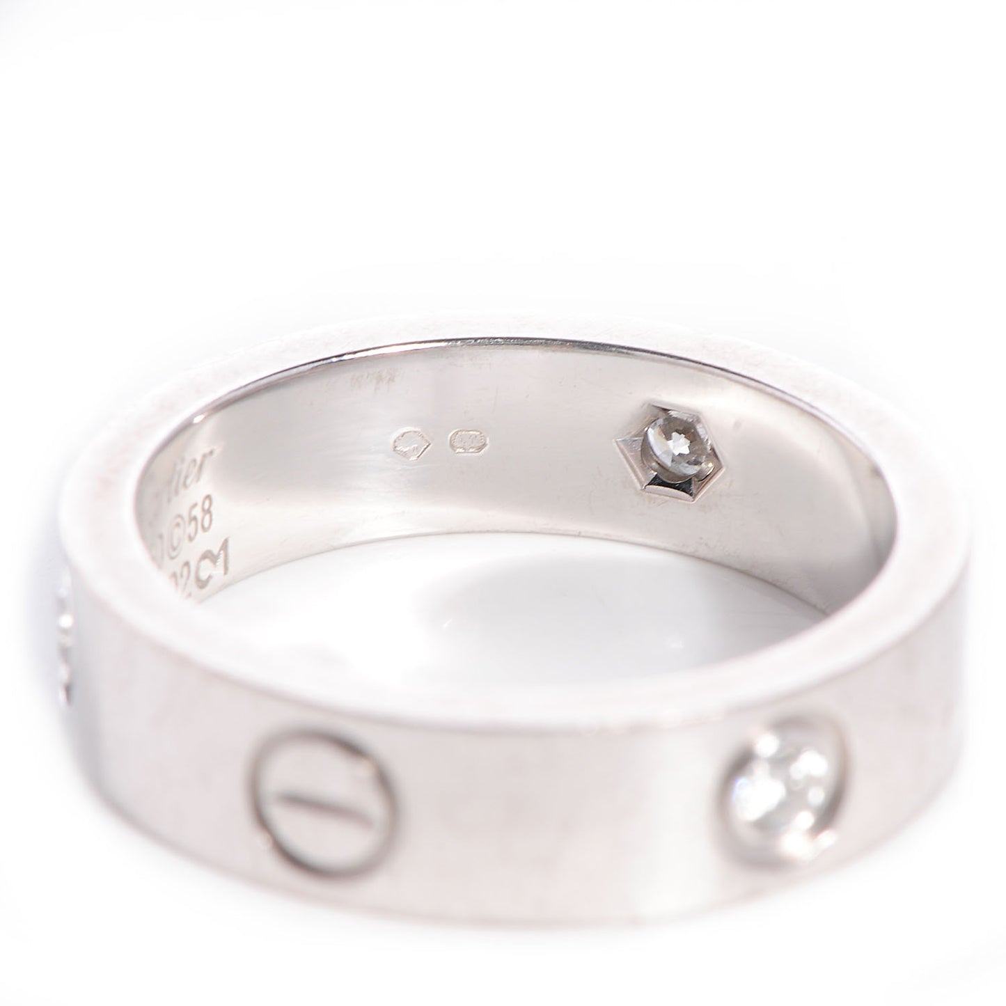 18K White Gold 3 Diamond 5.5mm LOVE Ring 58 8.25