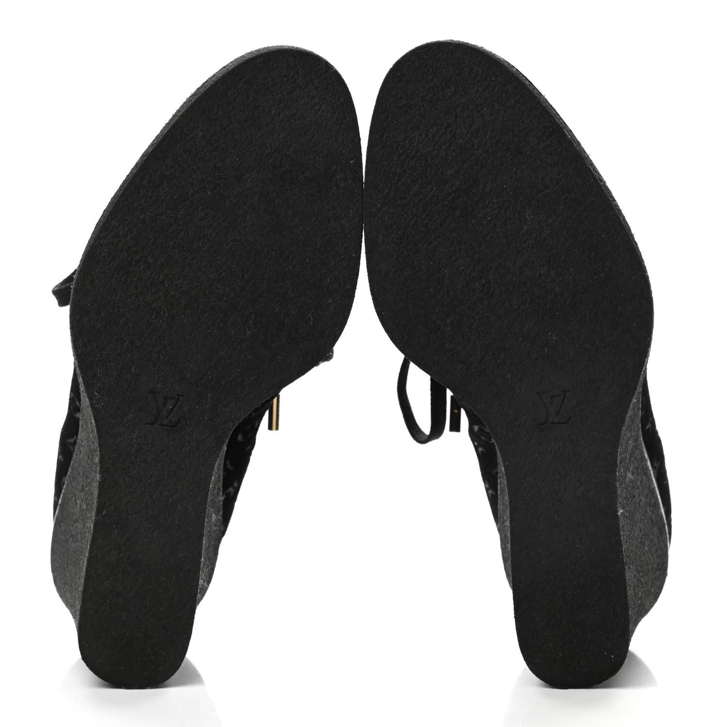 Suede Embossed Monogram Frosty Wedge Low Boots 38.5 Black
